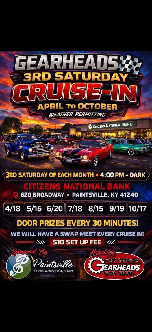 Flyer for Gearheads 3rd Saturday Cruise-In
