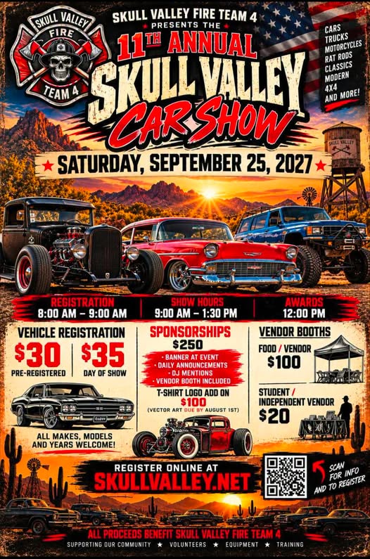 Flyer for Skull Valley Fire Team 4 11th Annual Skull Valley Car Show