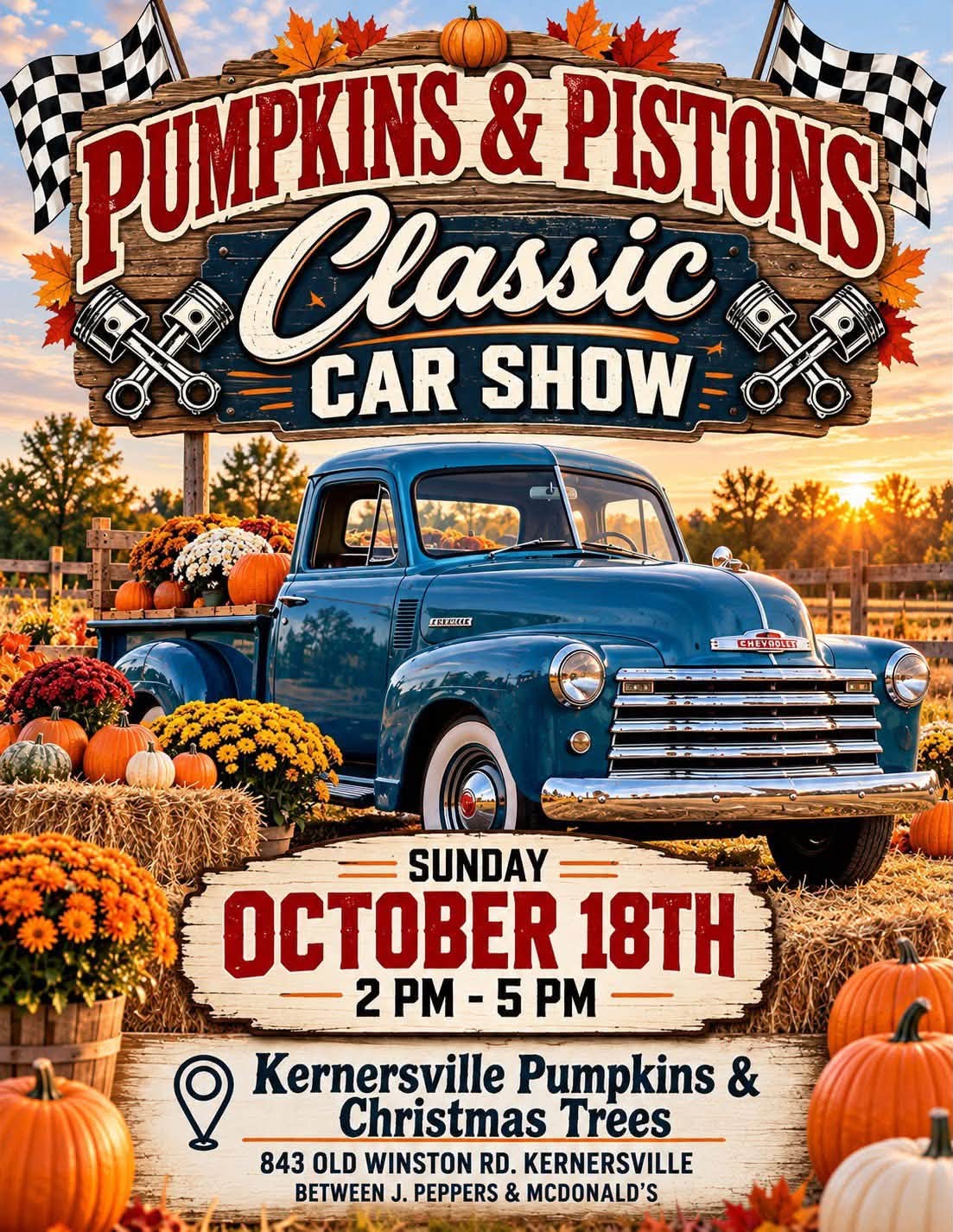 Flyer for Kernersville Pumpkins & Pistons Classic Car Show