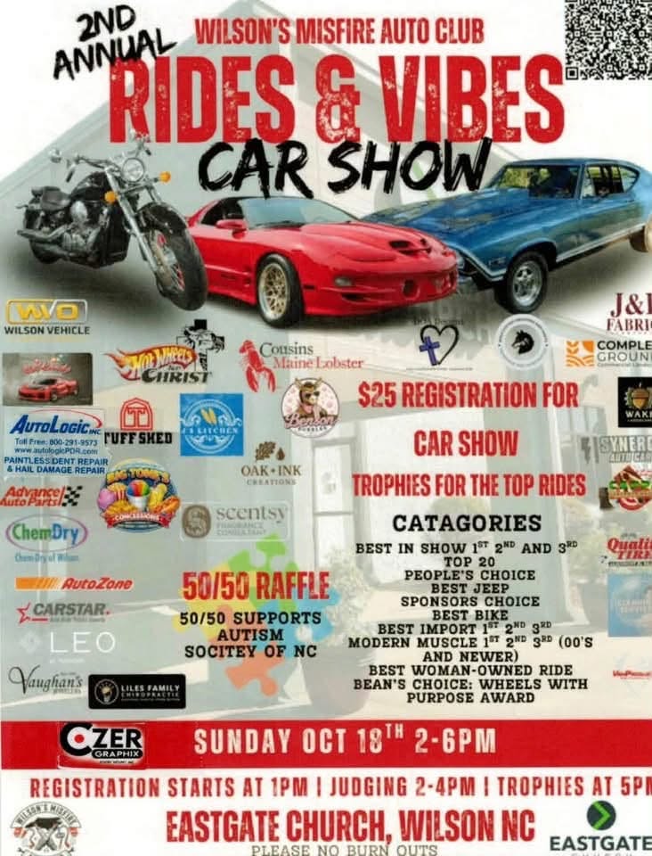 Flyer for Wilson's Misfire Auto Club Rides & Vibes Car Show