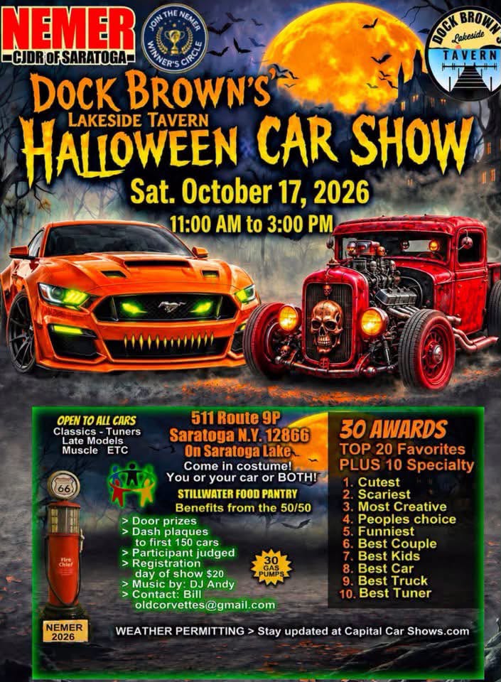Flyer for Dock Brown's Lakeside Tavern Halloween Car Show
