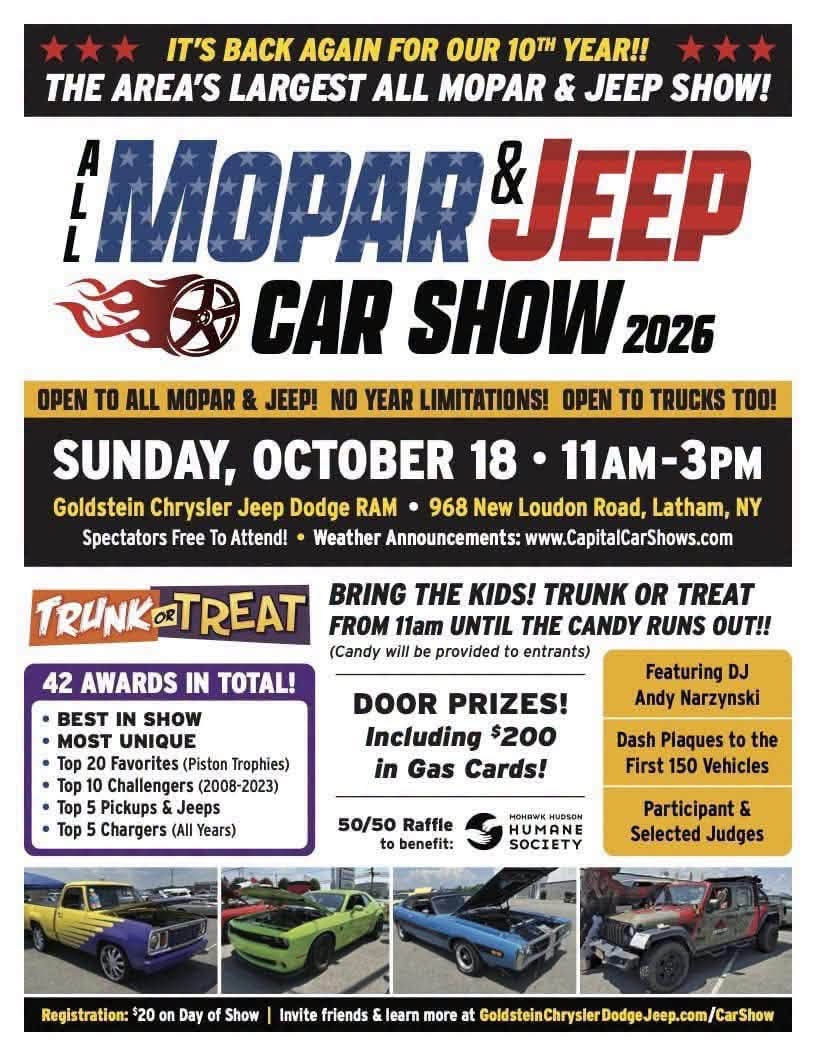 Flyer for All Mopar & Jeep Car Show 2026