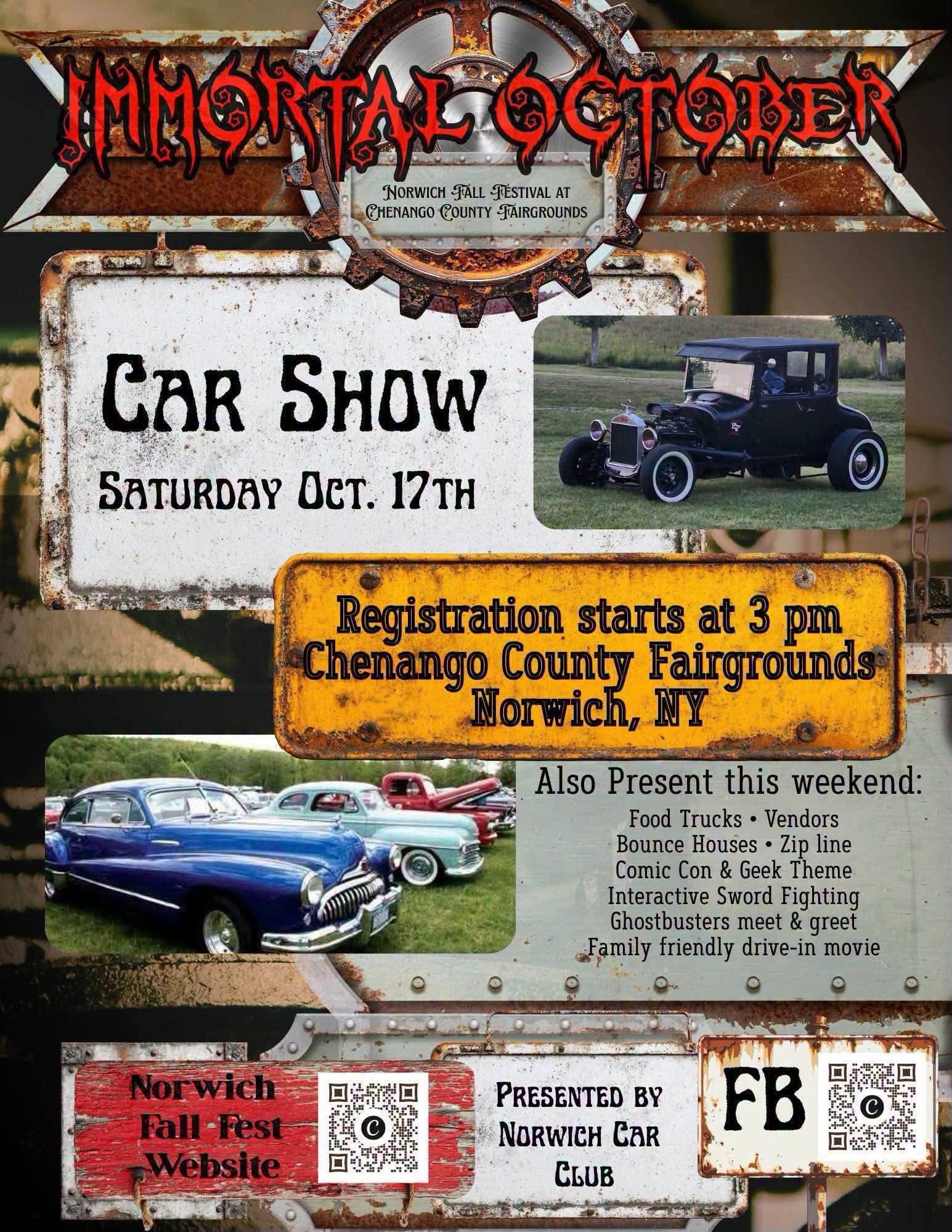 Flyer for Immortal October Norwich Fall Festival Car Show