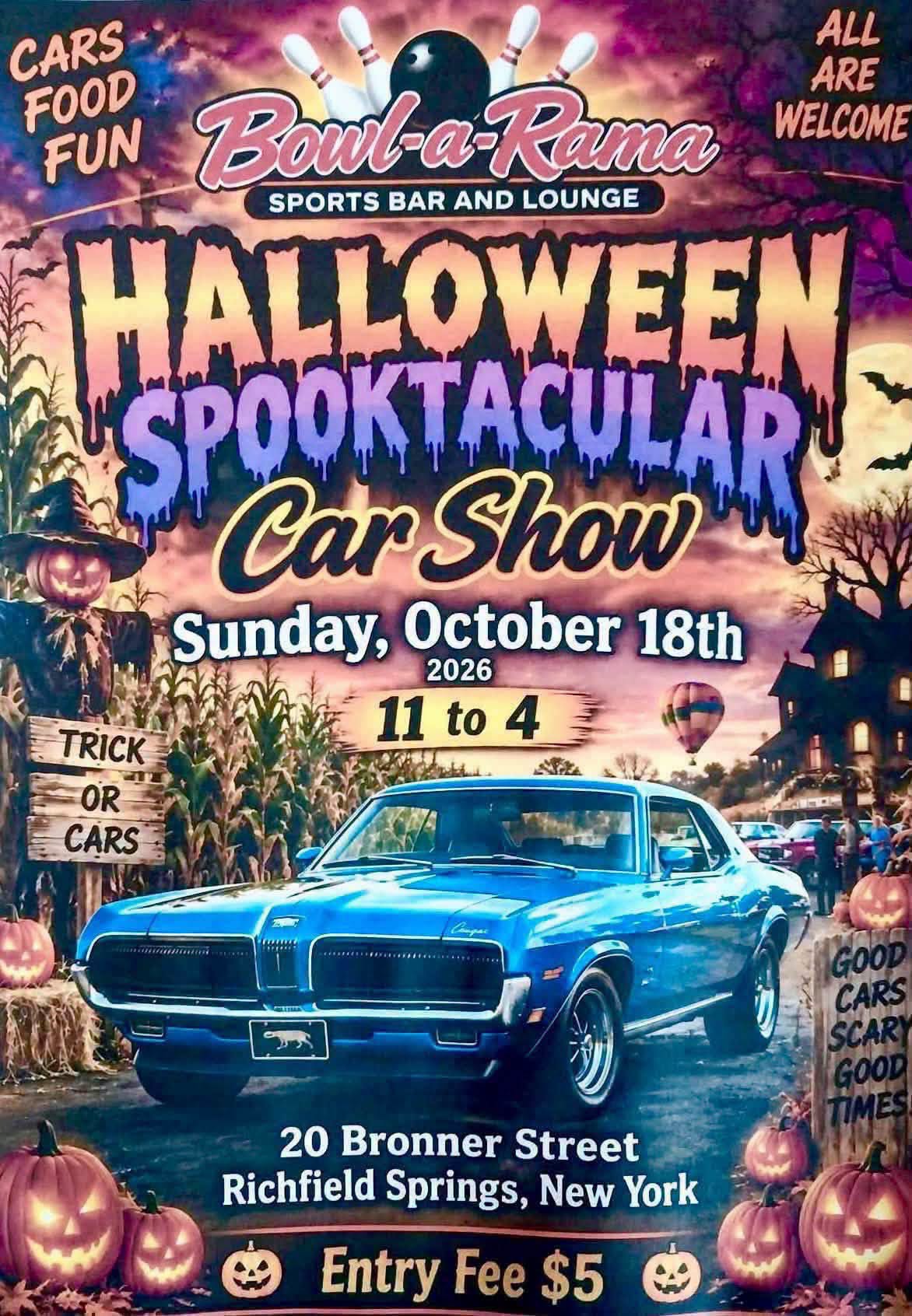 Flyer for Bowl-a-Rama Halloween Spooktacular Car Show