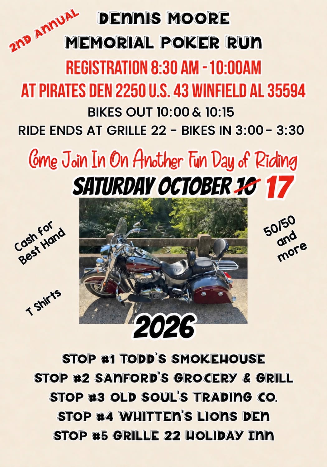 Flyer for 2nd Annual Dennis Moore Memorial Poker Run