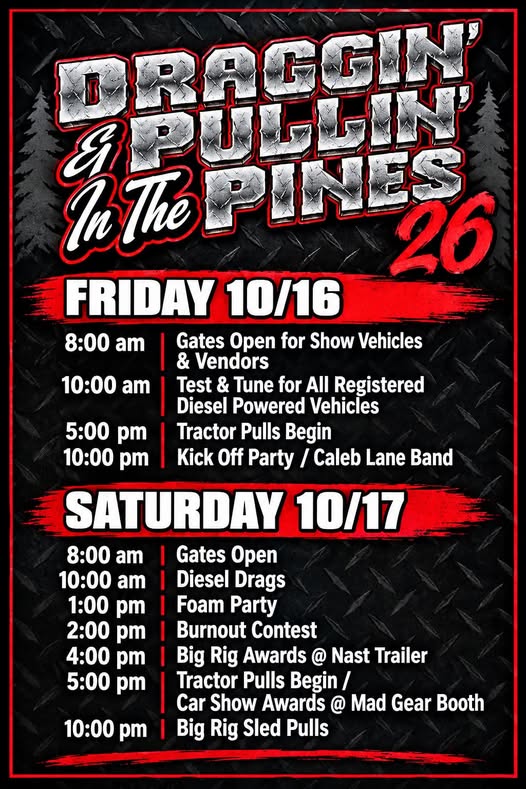 Flyer for Draggin' Pullin' In The Pines 26