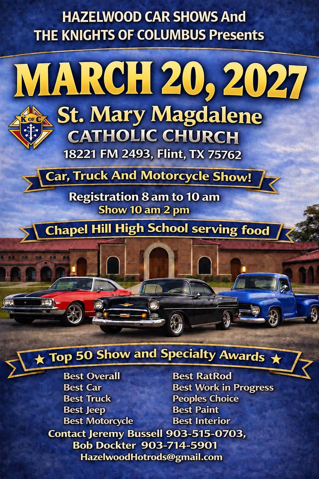 Flyer for Hazelwood Car Shows and Knights of Columbus Car, Truck and Motorcycle Show
