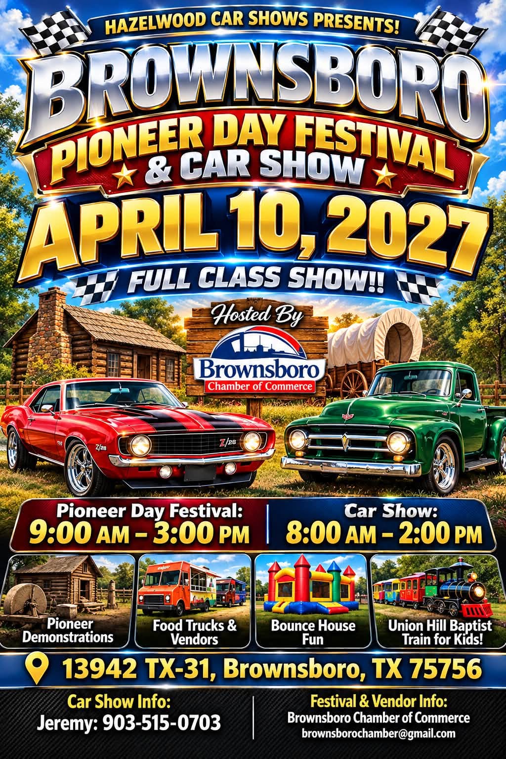 Flyer for Brownsboro Pioneer Day Festival & Car Show