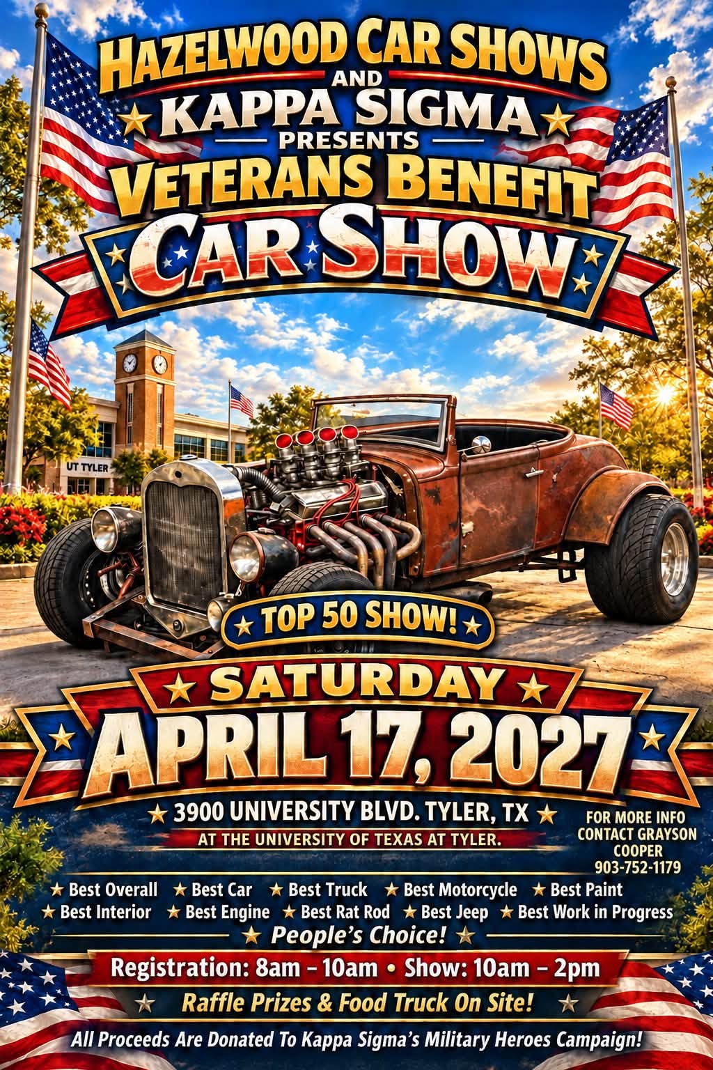 Flyer for Hazelwood Car Shows and Kappa Sigma Veterans Benefit Car Show