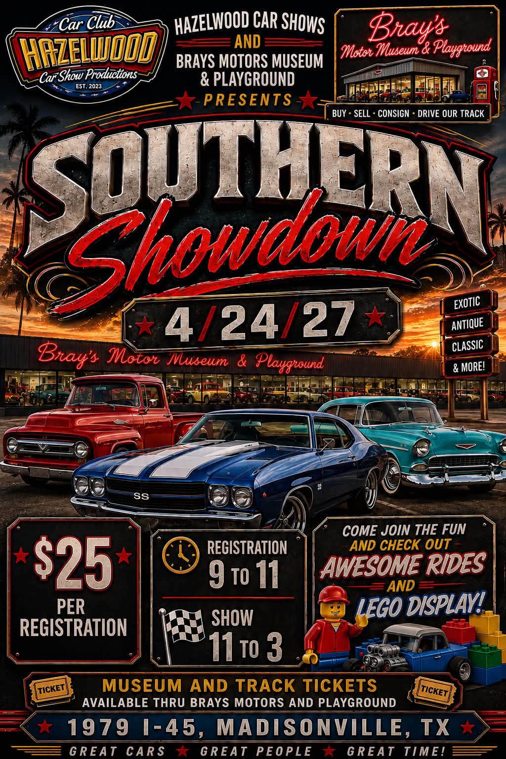 Flyer for Southern Showdown - Hazelwood Car Shows and Brays Motors Museum & Playground