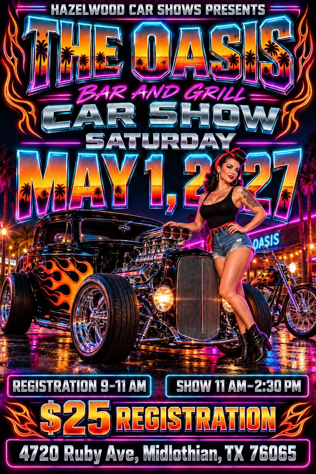Flyer for The Oasis Bar and Grill Car Show