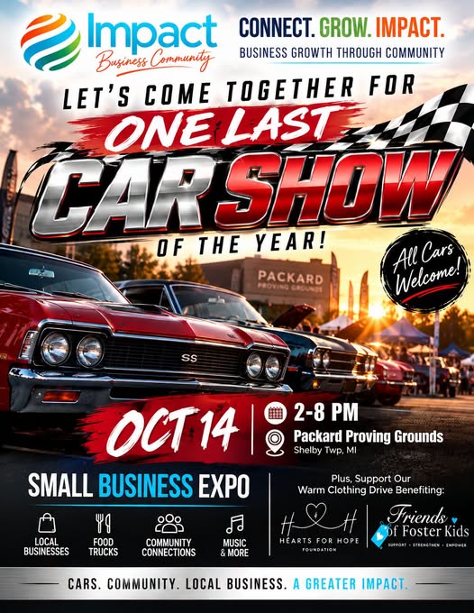 Flyer for Impact Business Community One Last Car Show of the Year