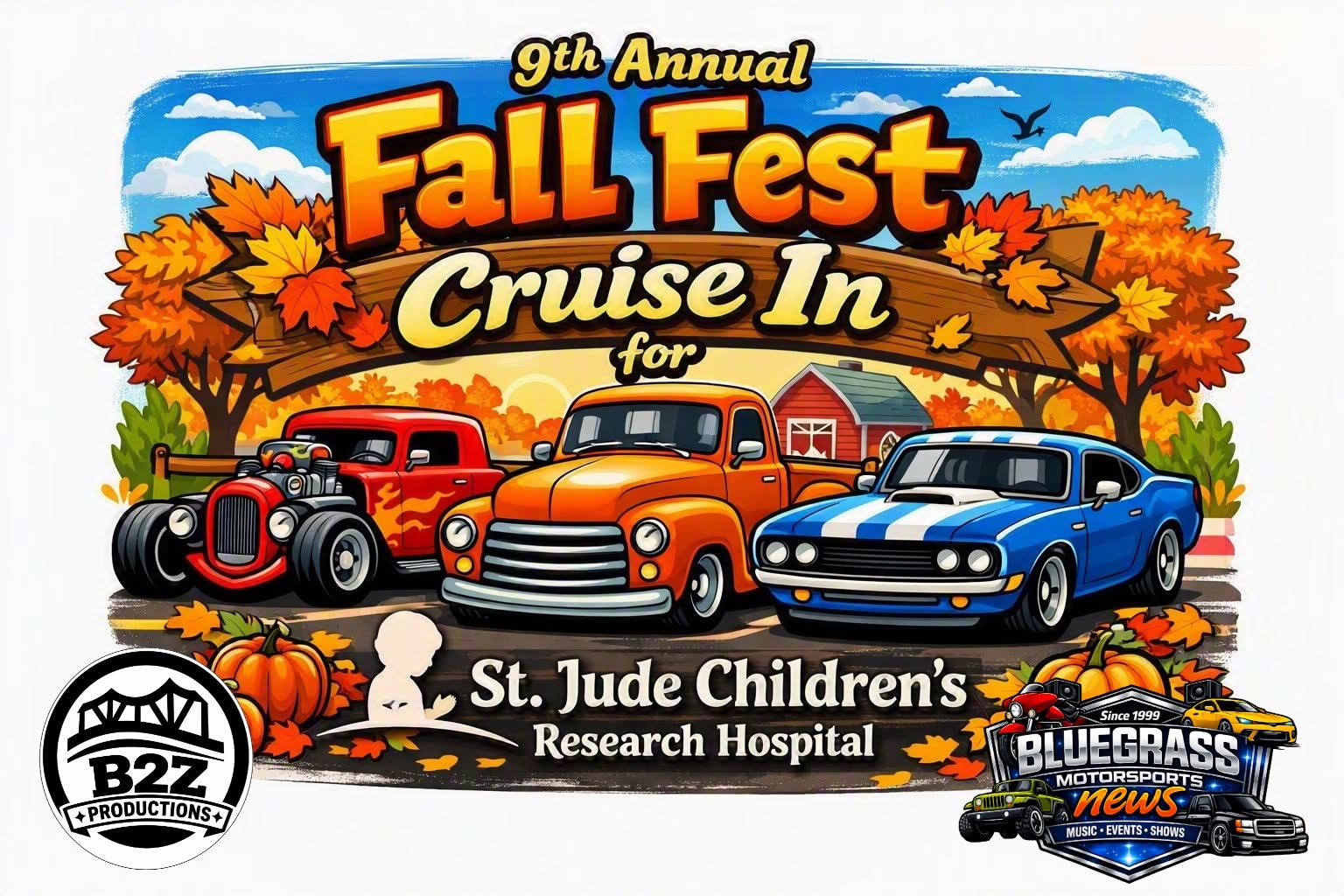 Flyer for 9th Annual Fall Fest Cruise In for St. Jude Children's Research Hospital