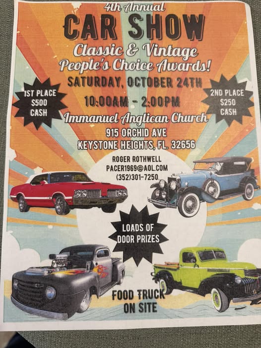 Flyer for 4th Annual Classic & Vintage Car Show - Immanuel Anglican Church