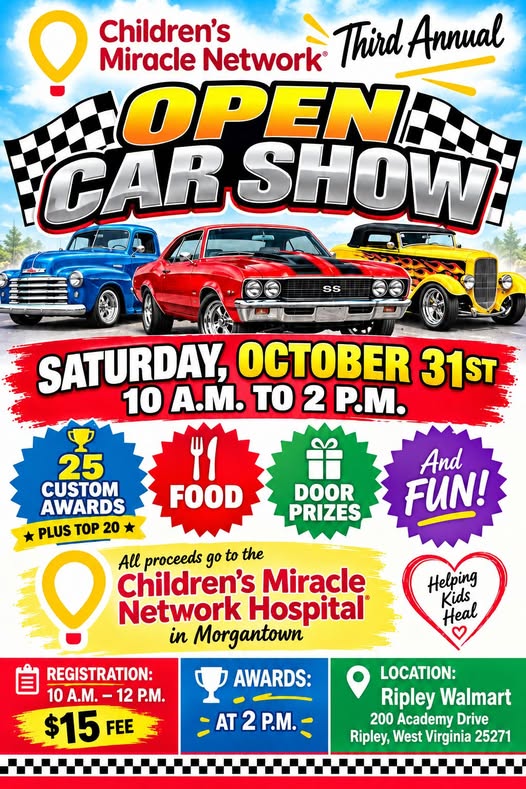 Flyer for Children's Miracle Network Third Annual Open Car Show