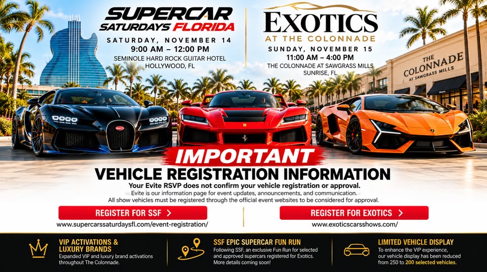 Flyer for Supercar Saturdays Florida