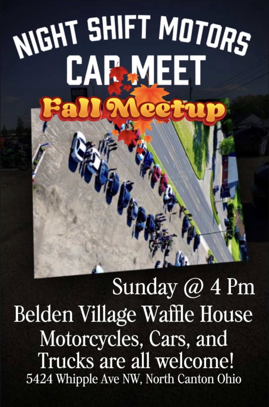 Flyer for Night Shift Motors Car Meet Fall Meetup