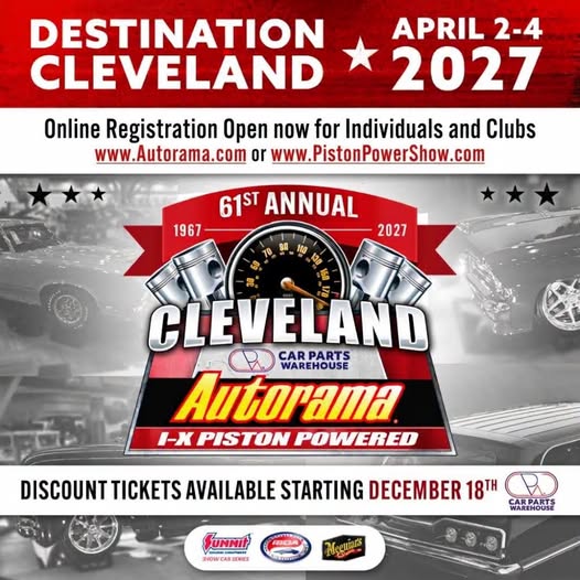 Flyer for 61st Annual Cleveland Car Parts Warehouse Autorama I-X Piston Powered