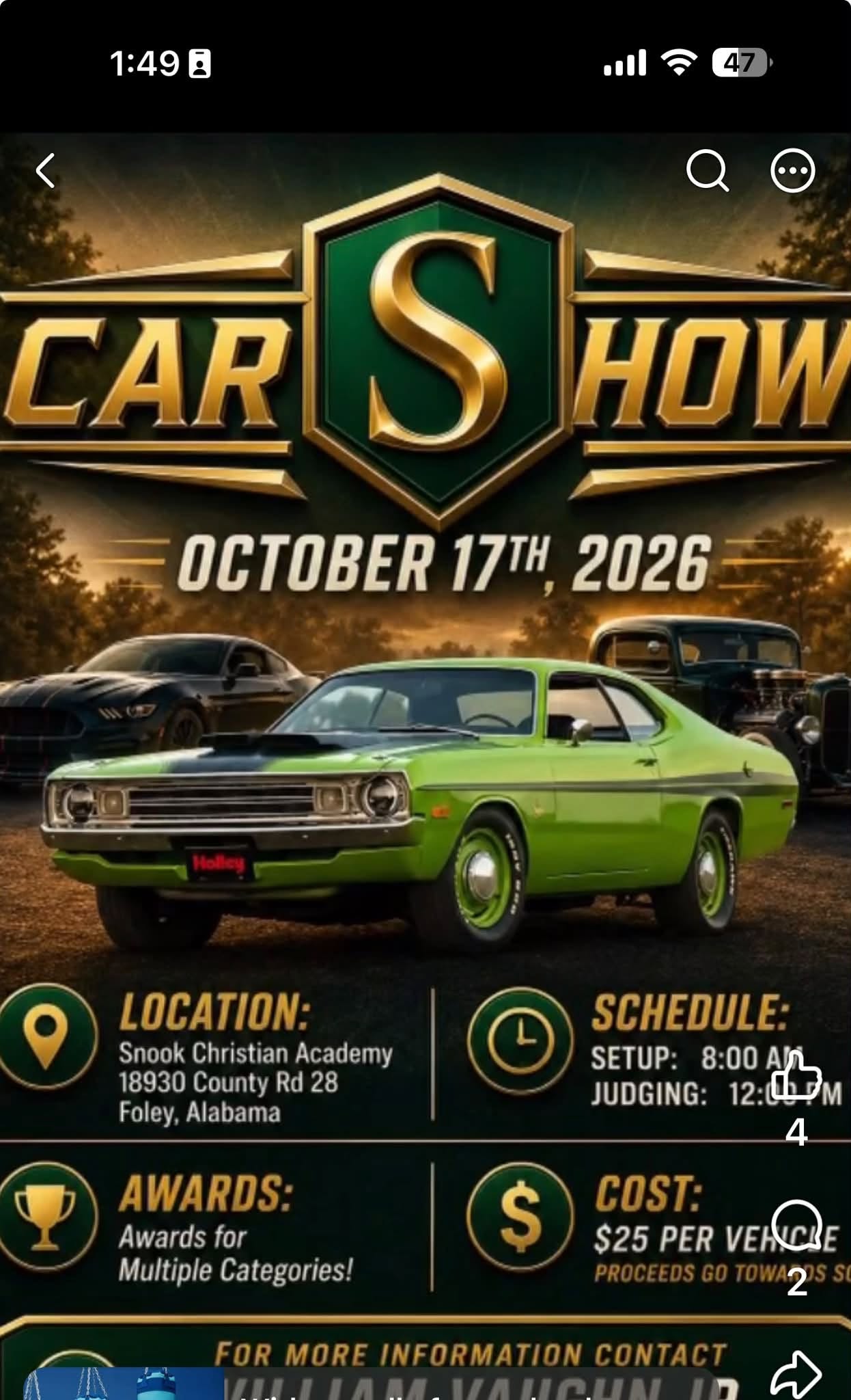 Flyer for Snook Christian Academy Car Show