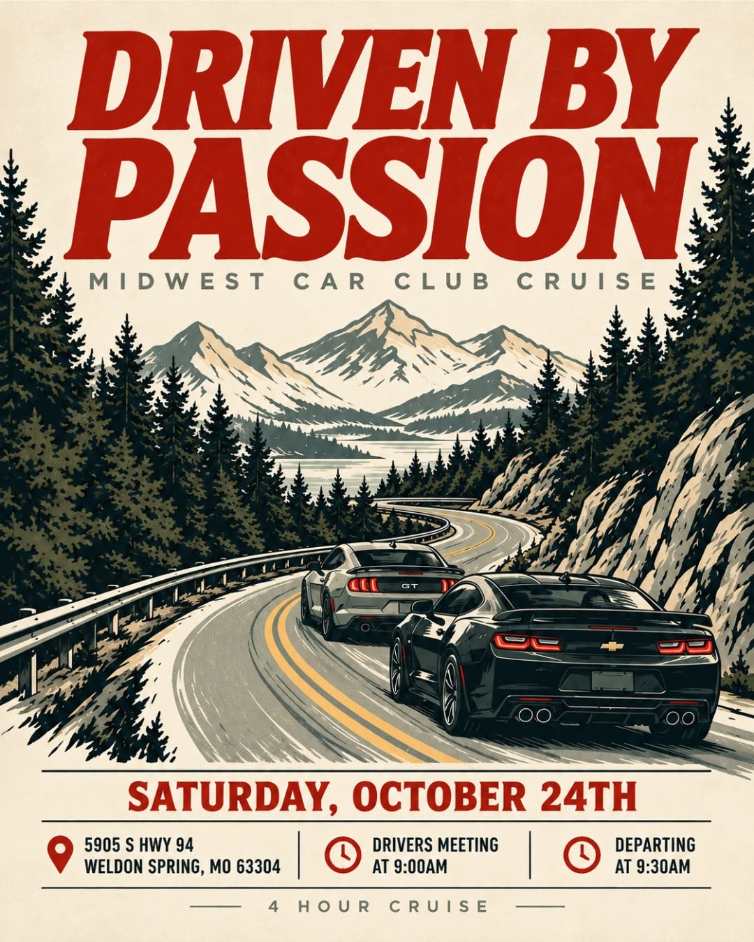 Flyer for Midwest Car Club Cruise - Driven by Passion