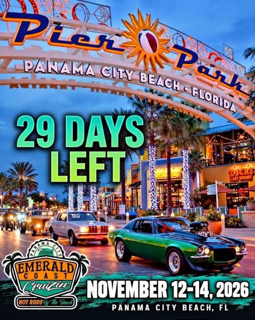 Flyer for Emerald Coast Cruizin Hot Rods Car Show