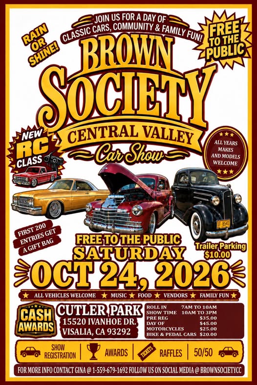 Flyer for Brown Society Central Valley Car Show