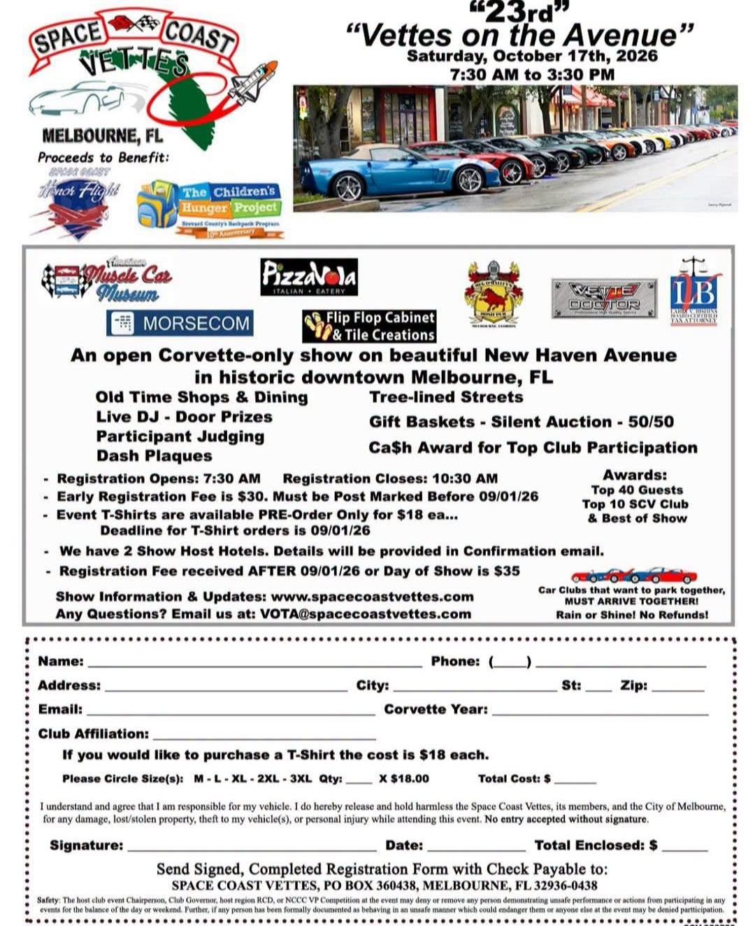 Flyer for Space Coast Vettes 23rd Vettes on the Avenue