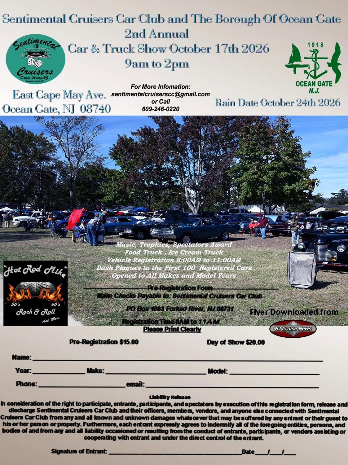 Flyer for Sentimental Cruisers Car Club and The Borough Of Ocean Gate 2nd Annual Car & Truck Show