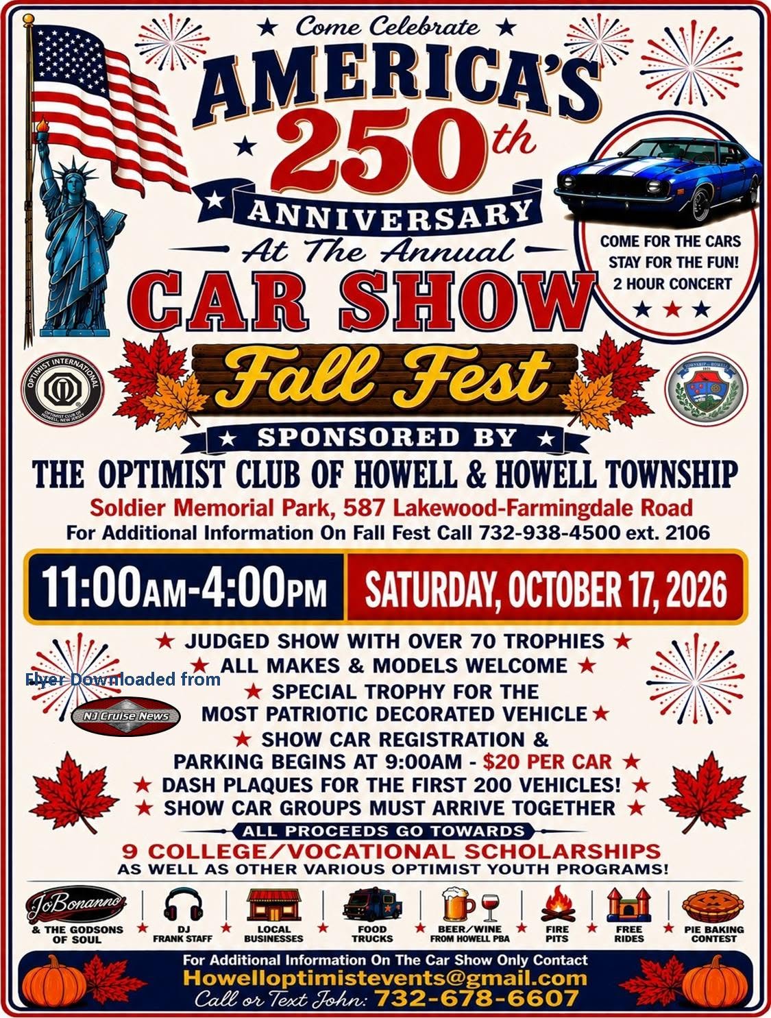 Flyer for America's 250th Anniversary Car Show Fall Fest