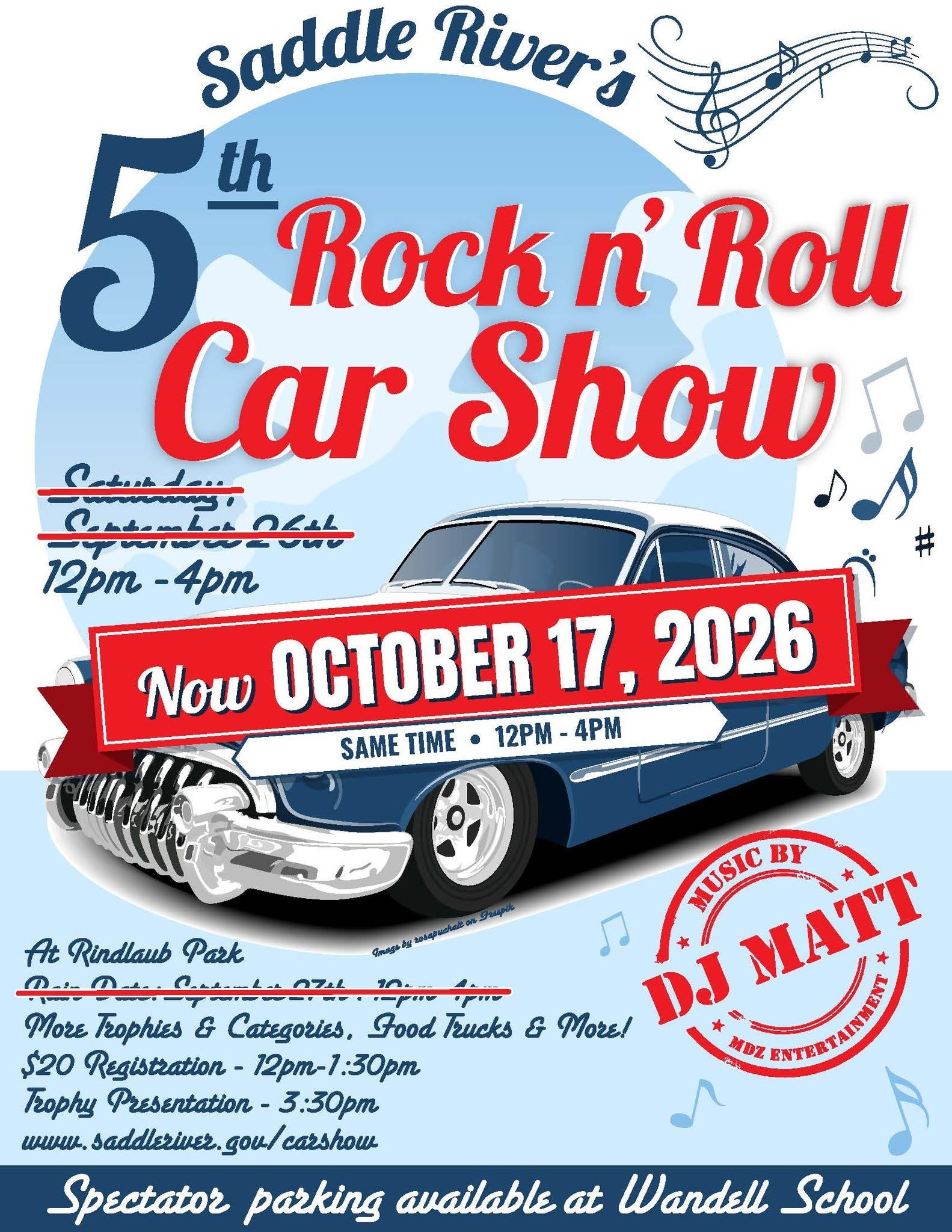 Flyer for Saddle River's 5th Rock n' Roll Car Show