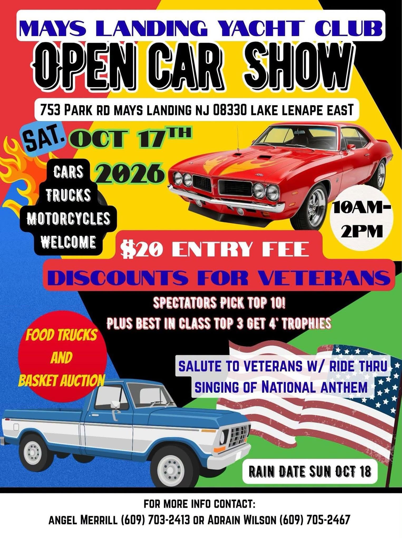 Flyer for Mays Landing Yacht Club Open Car Show