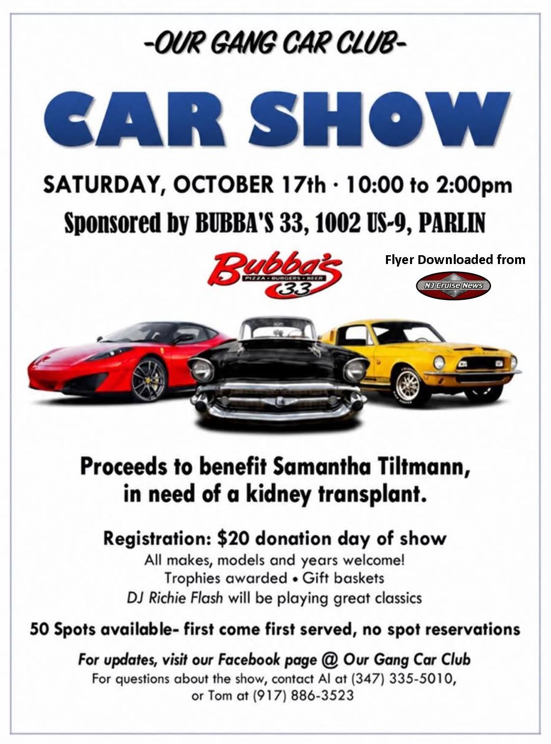 Flyer for Our Gang Car Club Car Show