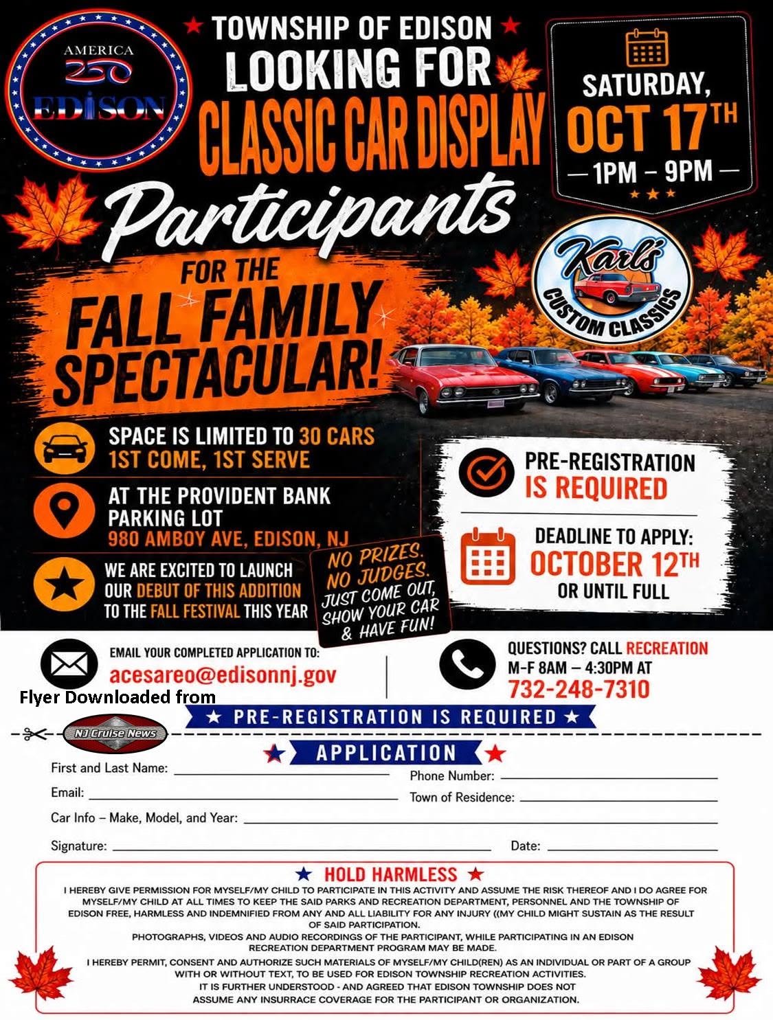 Flyer for Township of Edison Classic Car Display