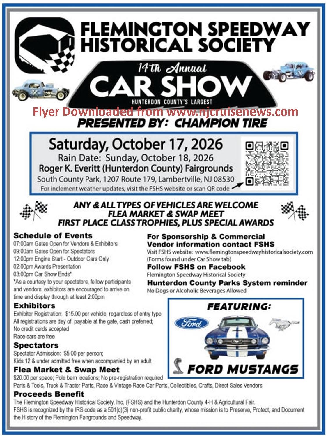 Flyer for Flemington Speedway Historical Society 14th Annual Car Show