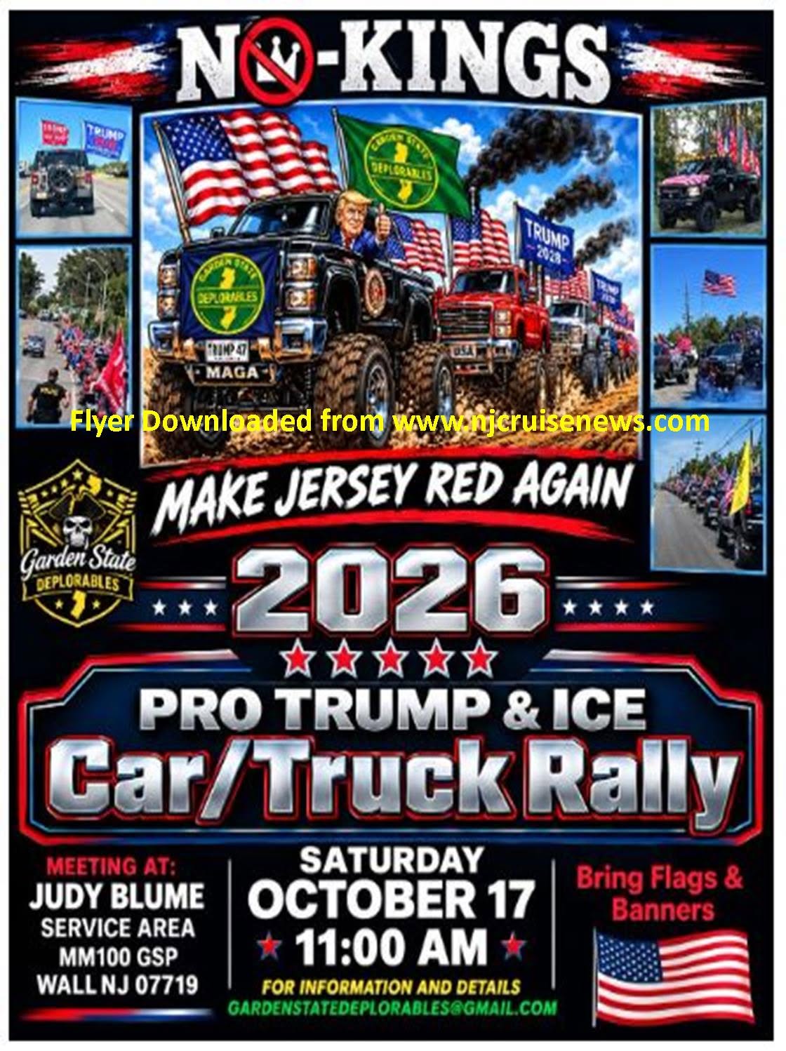 Flyer for Pro Trump & Ice Make Jersey Red Again 2026 Car/Truck Rally