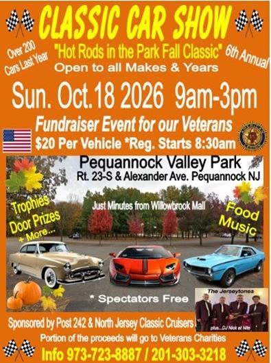 Flyer for Hot Rods in the Park Fall Classic at Peguannock Valley Park