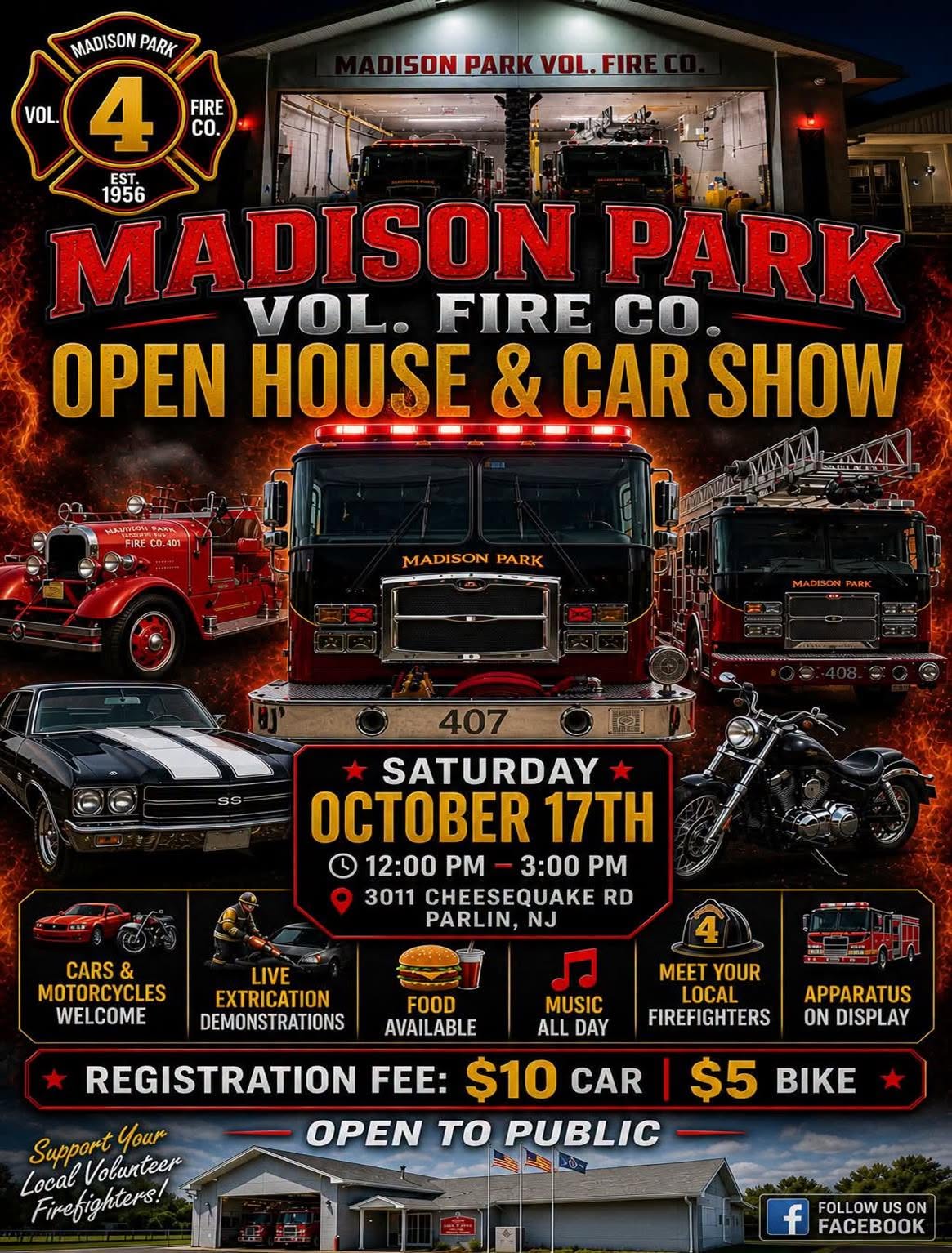 Flyer for Madison Park Vol. Fire Co. Open House & Car Show