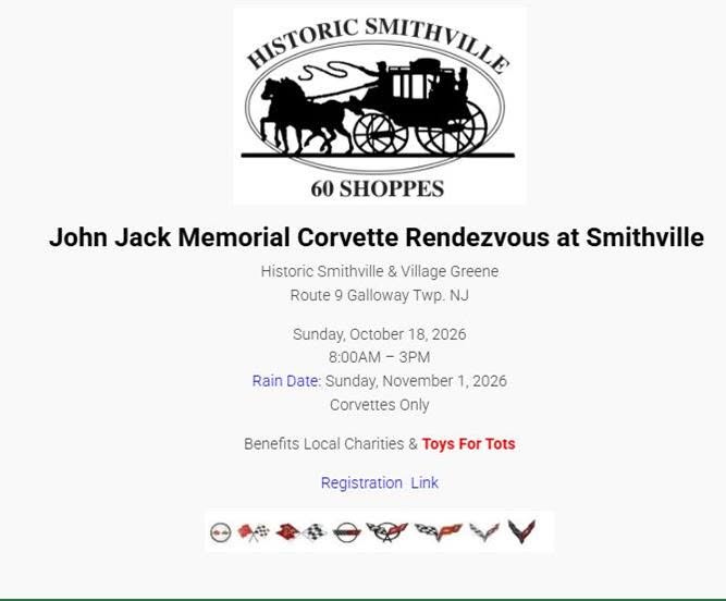 Flyer for John Jack Memorial Corvette Rendezvous at Smithville