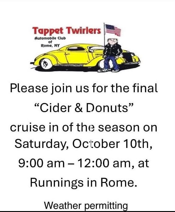 Flyer for Tappet Twirlers Cider & Donuts Cruise-In