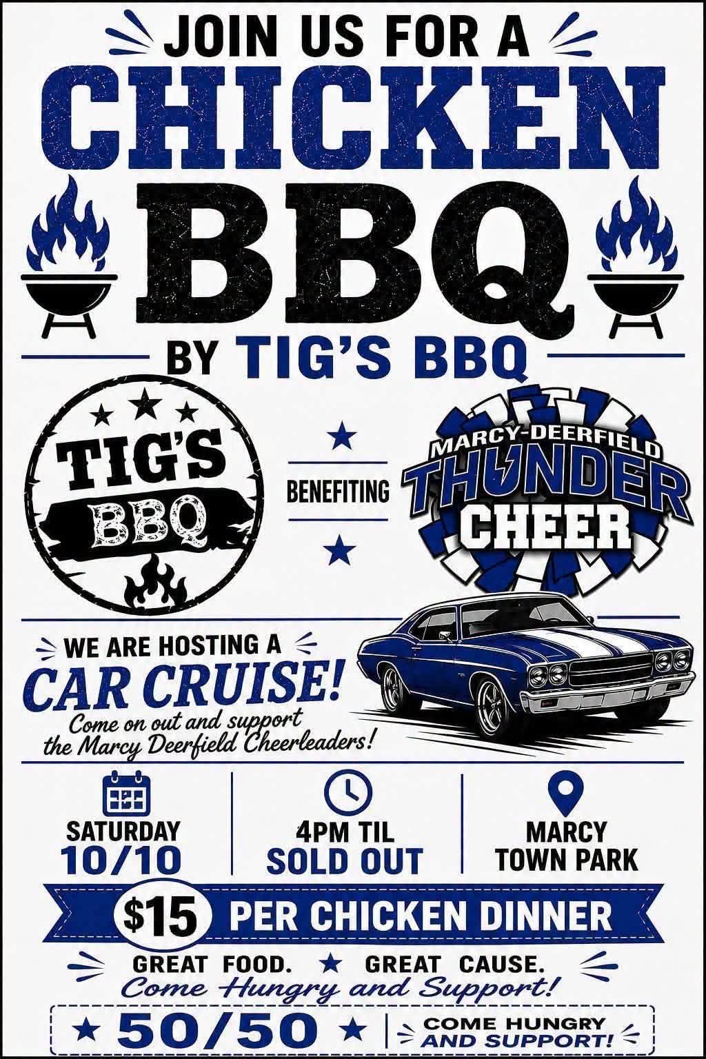 Flyer for Tig's BBQ Chicken BBQ & Car Cruise