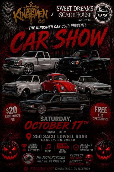 Flyer for The Kingsmen Car Club Presents Car Show