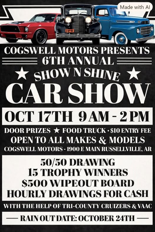 Flyer for Cogswell Motors 6th Annual Show N Shine Car Show