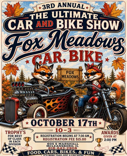 Flyer for 3rd Annual The Ultimate Car and Bike Show at Fox Meadows