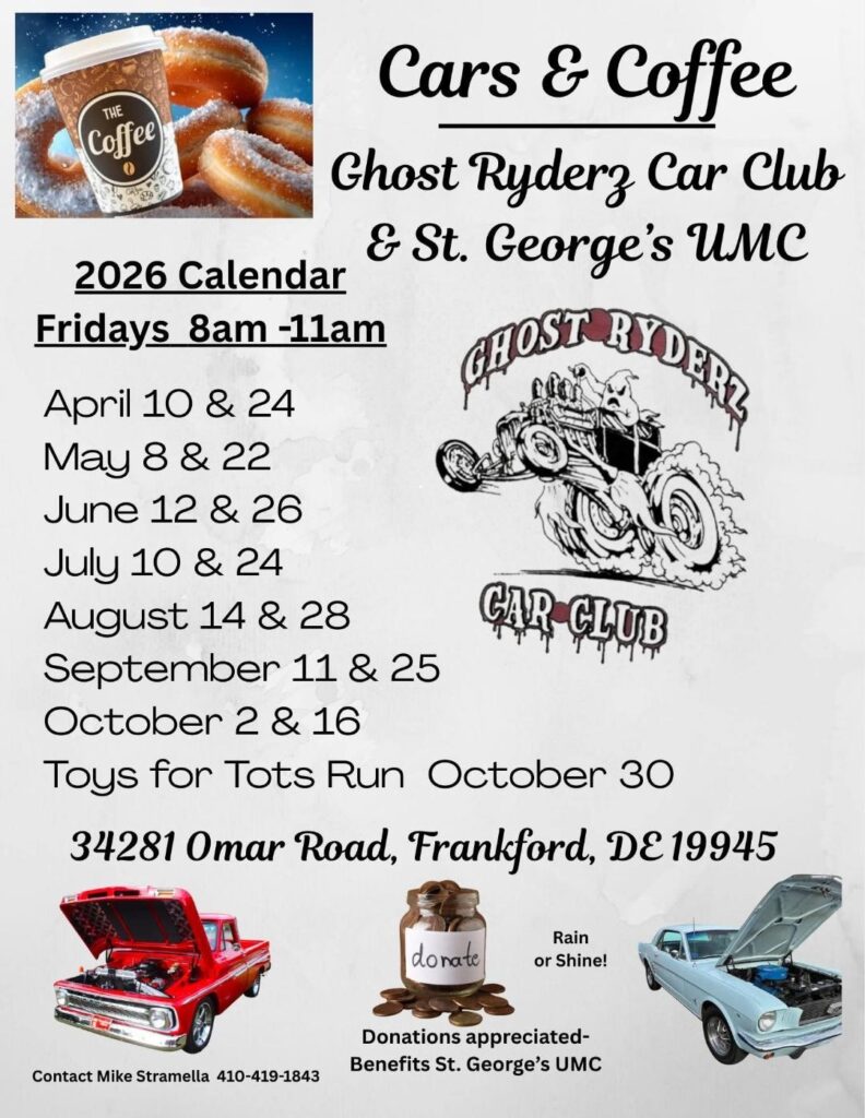 Flyer for Cars & Coffee - Ghost Ryder Car Club & St. George's UMC