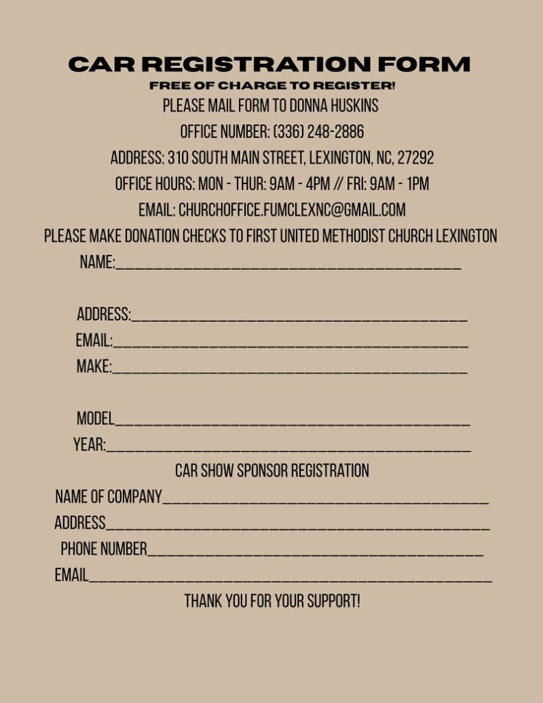 Flyer for First United Methodist Church Lexington Car Show