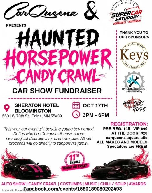 Flyer for Haunted Horsepower Candy Crawl Car Show Fundraiser