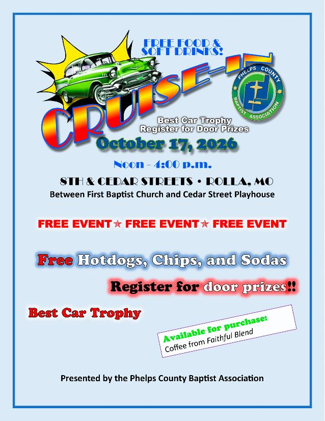 Flyer for Cruise for a Cause - Free Food & Soft Drinks