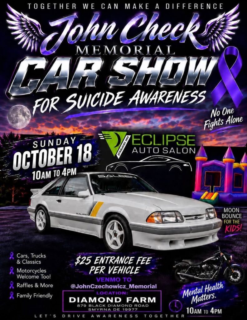 Flyer for John Check Memorial Car Show for Suicide Awareness