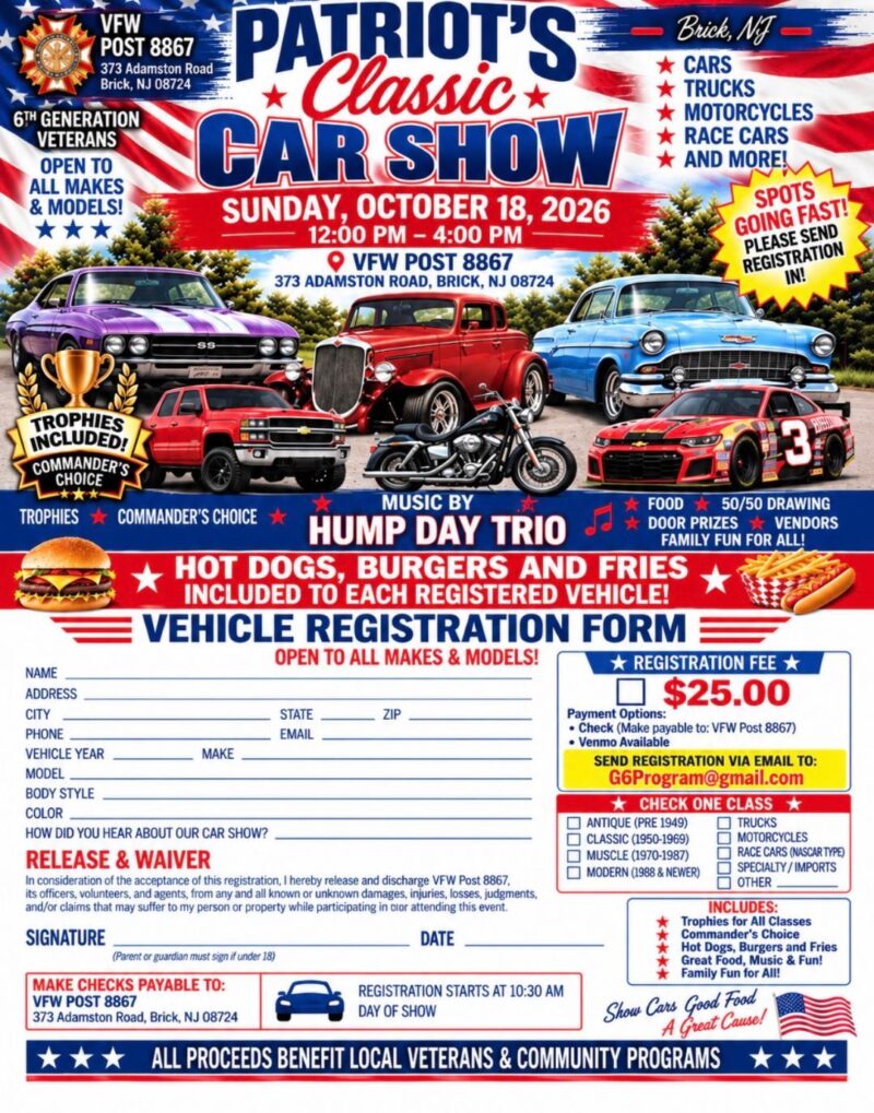 Flyer for VFW Post 8867 Patriot's Classic Car Show