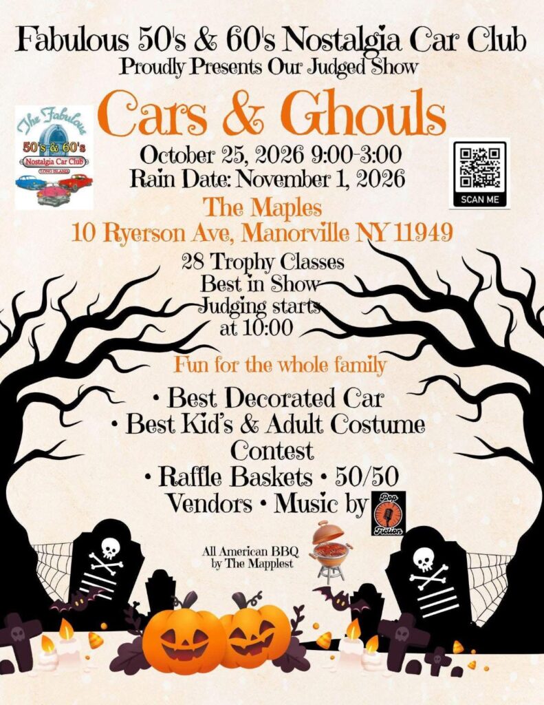 Flyer for Fabulous 50s & 60s Nostalgia Car Club Cars & Ghouls